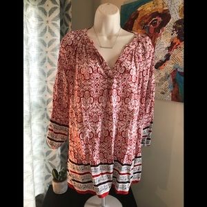 EUC - super soft Large Peasant 𝚃𝚘𝚙 ikat design